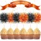 100-Pack Foil Firework Cupcake Toppers – Sparkling Tinsel Cake Picks for Cupcakes, Cocktails & Fruit Trays – Perfect for Birthdays, Weddings, Graduations & Party Decorations (Orange & Black) 1.77"W x 5.91"H